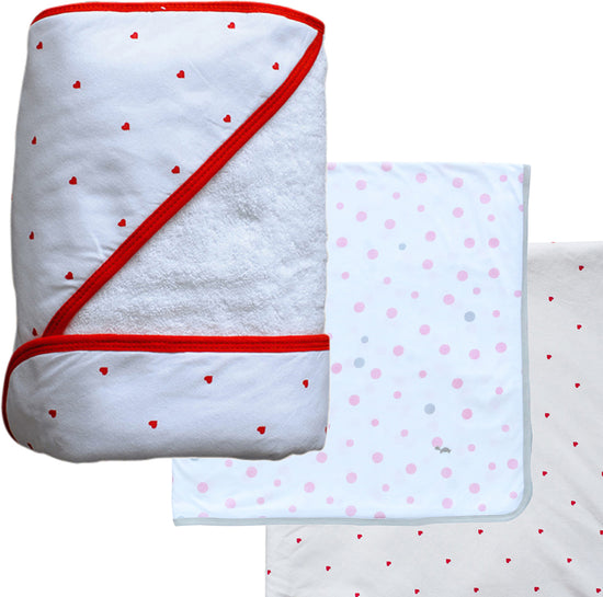 Great saving when you buy in bundle. Little Turtle Baby, high quality, beautiful products. In this bundle you get a hooded towel and a 100% cotton muslin and jersey wrap