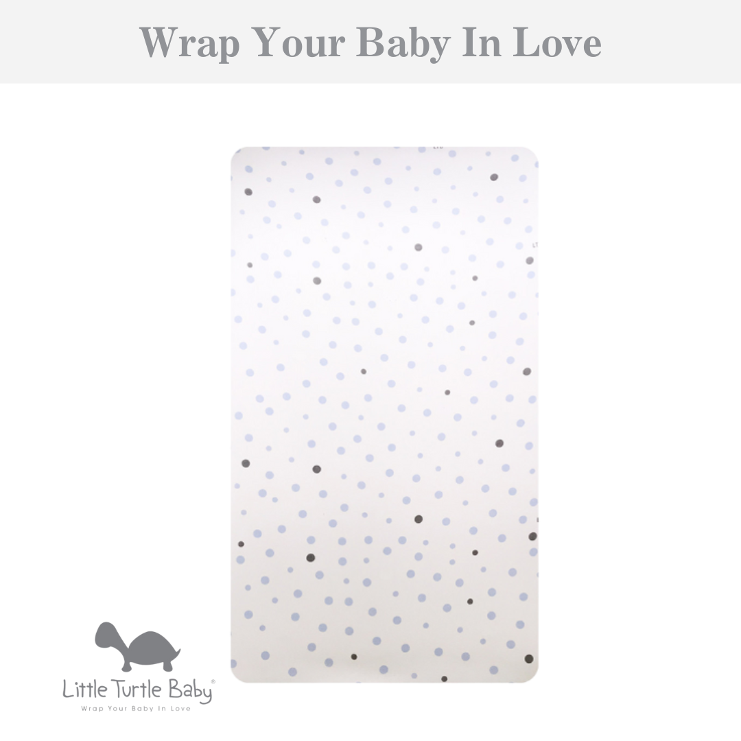 Rectangle Cot Fitted Sheet (Woven Cotton): Pale Blue & Grey Spots