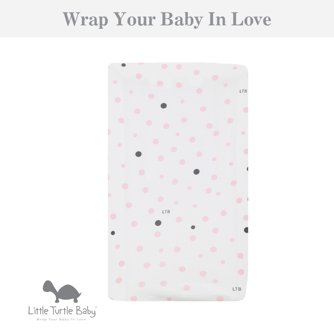 Rectangle Cot Fitted Sheet (Woven Cotton): Pale Pink & Grey Spots