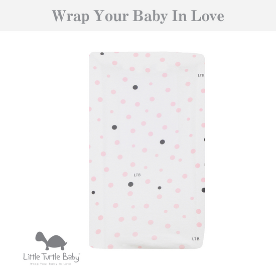 Rectangle Cot Fitted Sheet (Woven Cotton): Pale Pink & Grey Spots