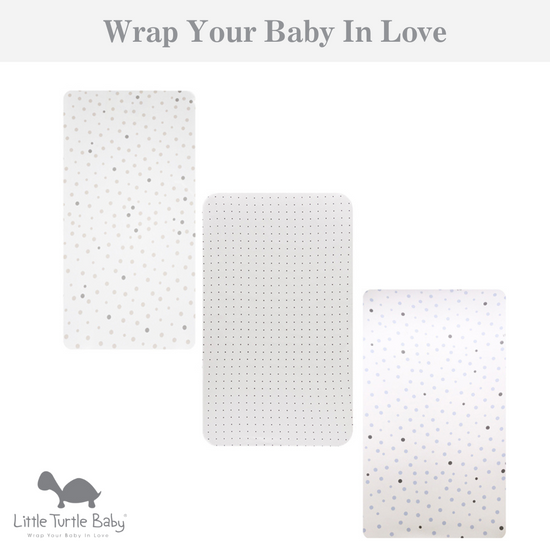 Rectangle Cot Fitted Sheets 3 Pack: Beige & Grey Spots, White with Black Dots & Pale Blue & Grey Spots